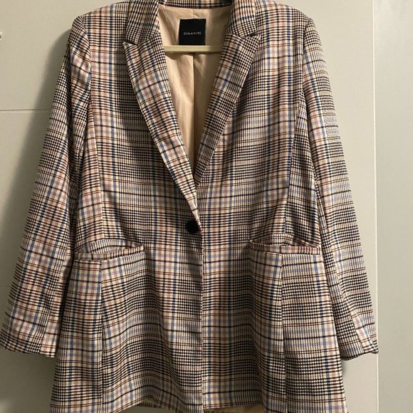 Dynamite Plaid Blazer - Pink and Blue - Picture 2 of 8